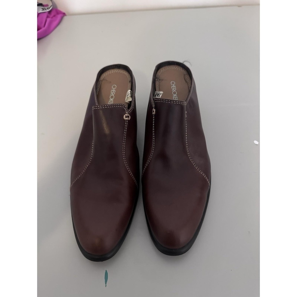 Cherokee Brandy Leather Brown Slides Heeled Oxfords Chelsea‎ Bootie Boho Size 7